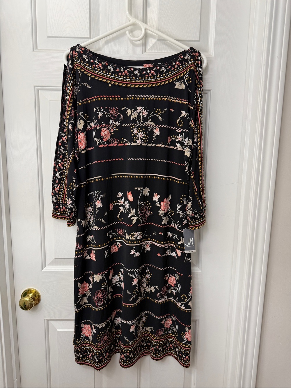 JM Collection Black Floral Long-Sleeve Midi Dress